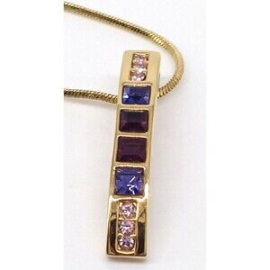 Violet Purple Cut Crystals Pendant Chain Necklace Gold Tone Signed Lia Sophia